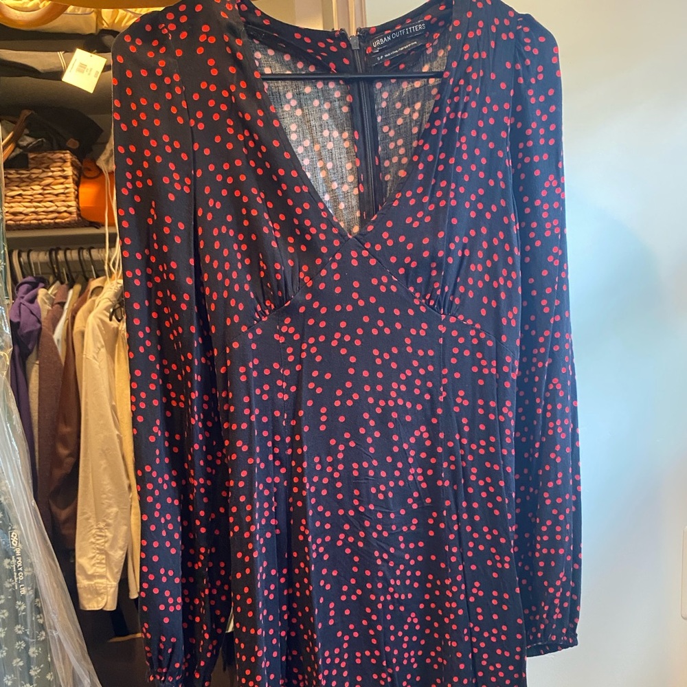 Black and red polka dot urban outfitters v neck dress
